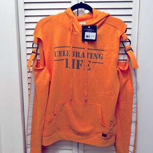 Peace Love World Off-the-Shoulder Orange Sweater
